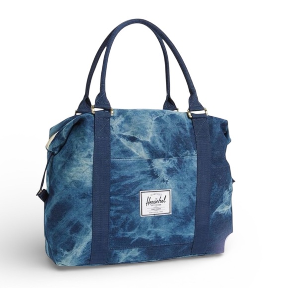 Herschel Supply Company Handbags - Herschel Supply Co Blue Marbled Tote Diaper Bag Red Stripe Lining